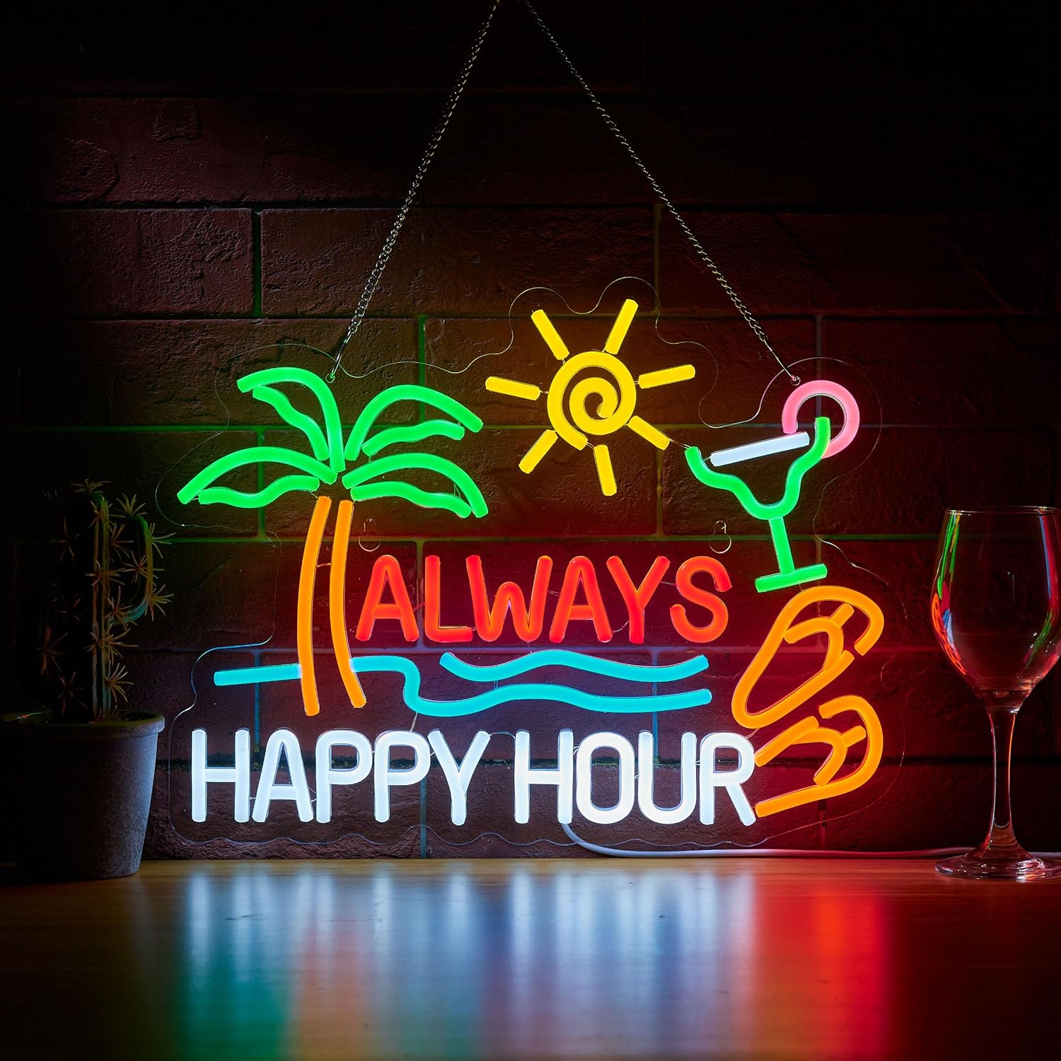 Lighting Decor Home - Always Happy Hour Beer Bar Neon