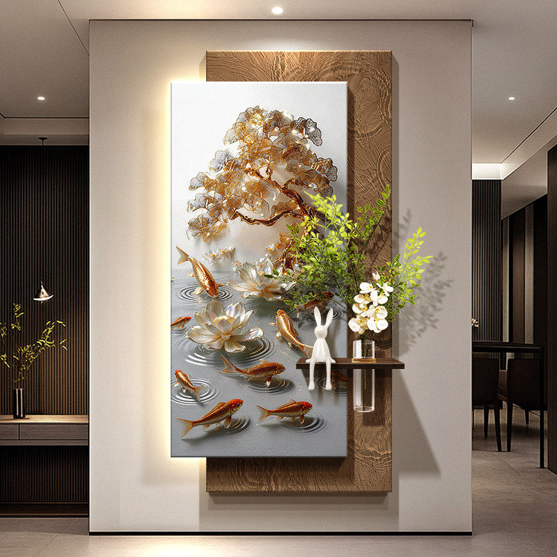 Wall Decor Lighting Tree - Nine Fish Gathering Wealth Picture Entrance