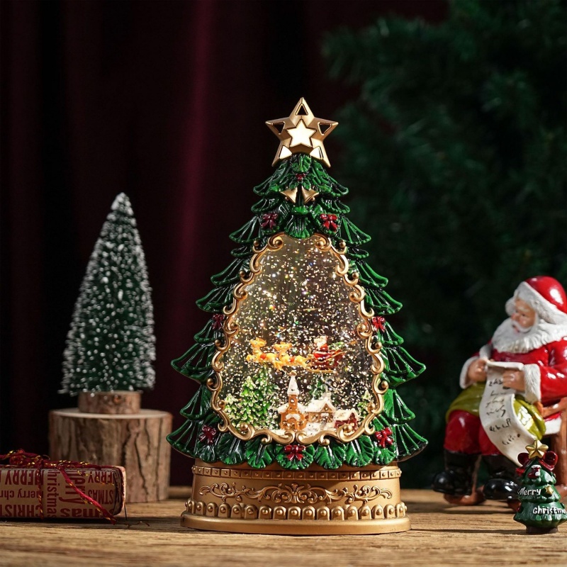 Home Decor Lighting Tree - Snow Globe Music Box Christmas Santa
