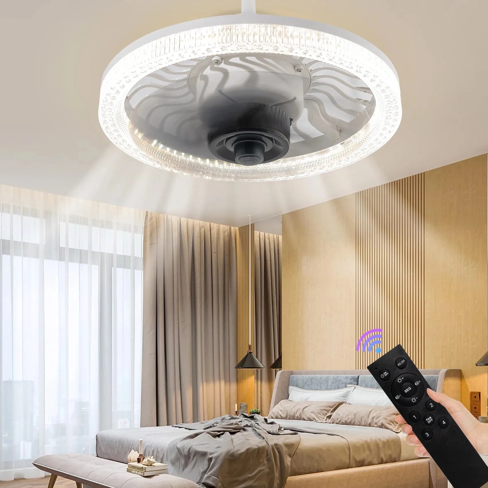 Smart LED Ceiling Fan Light wi - Touch Dimmer Lamp 评论和价格