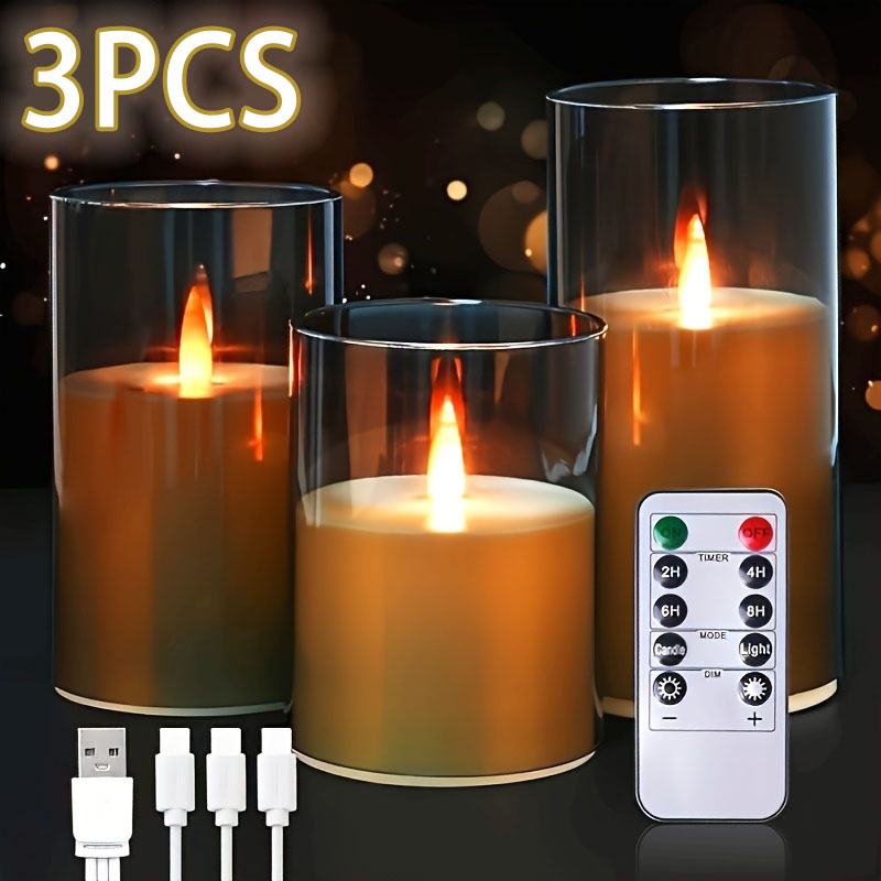 3 Pack Rechargeable Pillar Fak - Lighting Decor Living Room 评论和价格