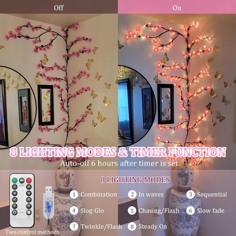 LED Cherry Blossom Tree Branch - Wall Decor Lighting Tree 评论和价格
