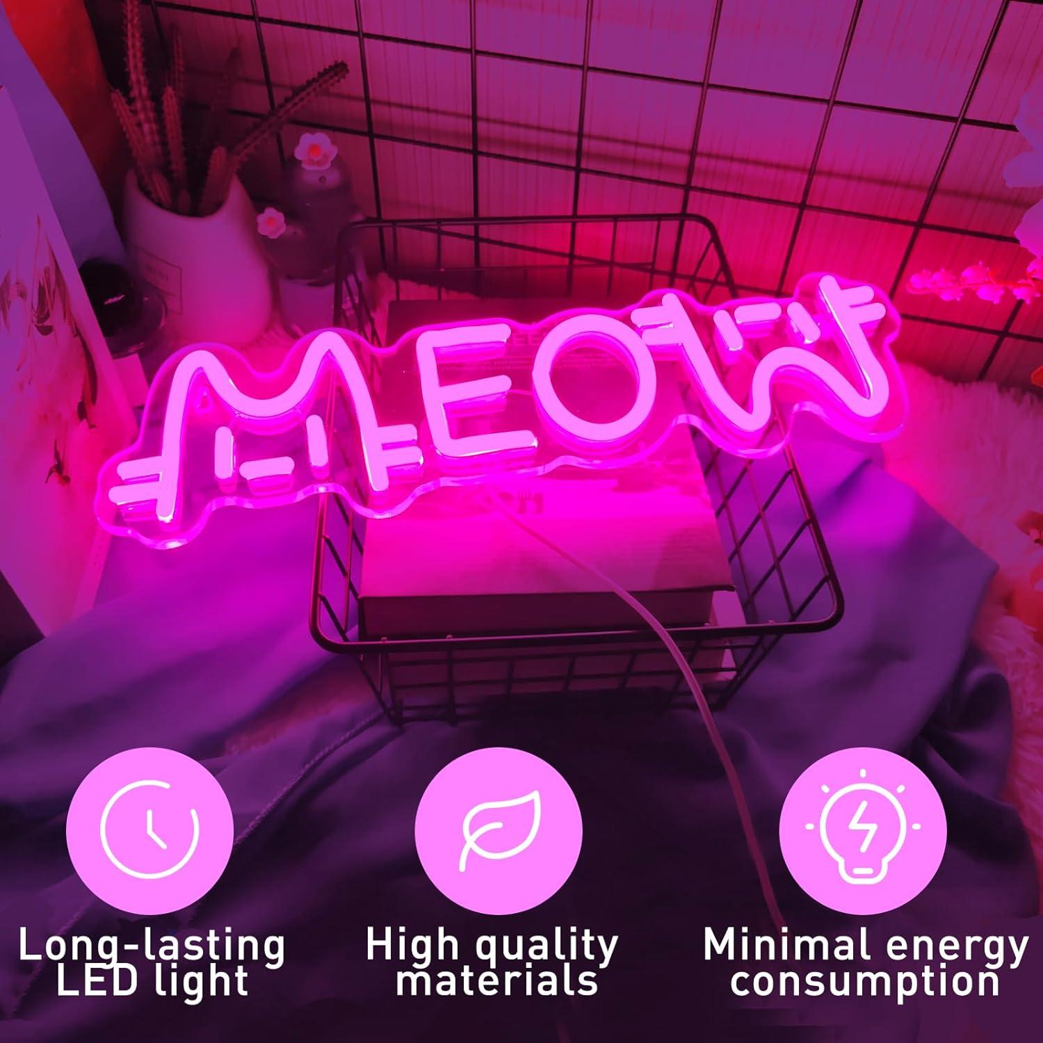Meow Neon Sign Cat USB Powered - Lighting Decor Home 评论和价格