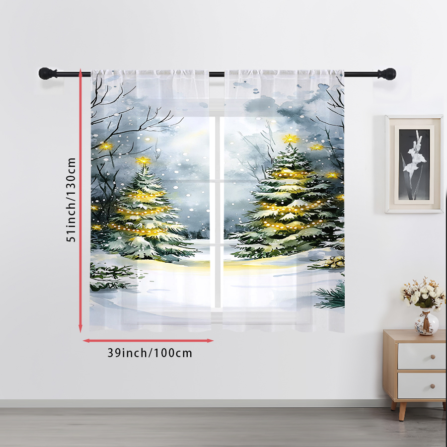 2PCS Sheer Curtains Watercolor - Home Decor Lighting Tree 评论和价格