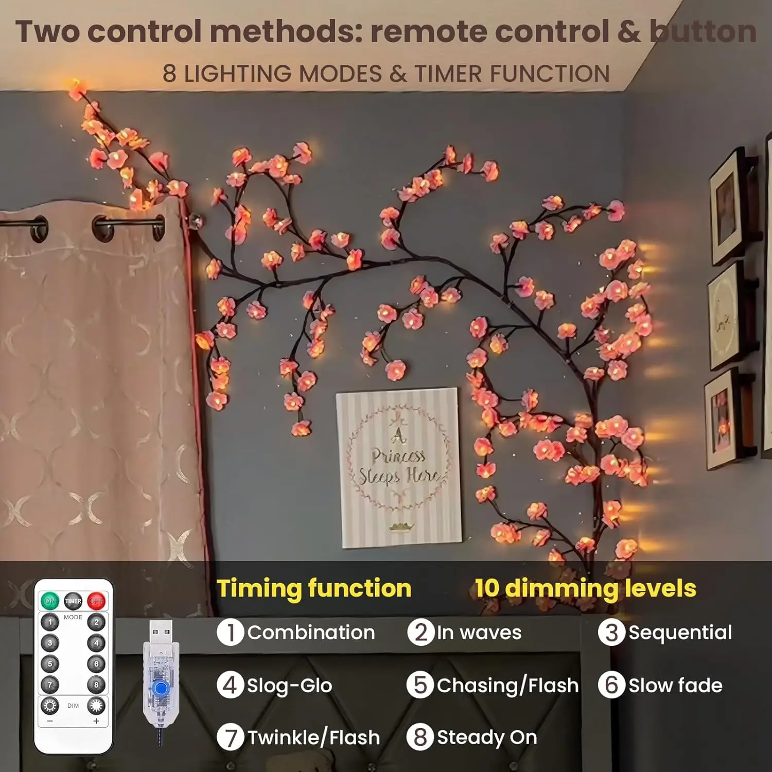 Cherry Blossom Willow Vine Twi - Wall Decor Lighting Tree 评论和价格