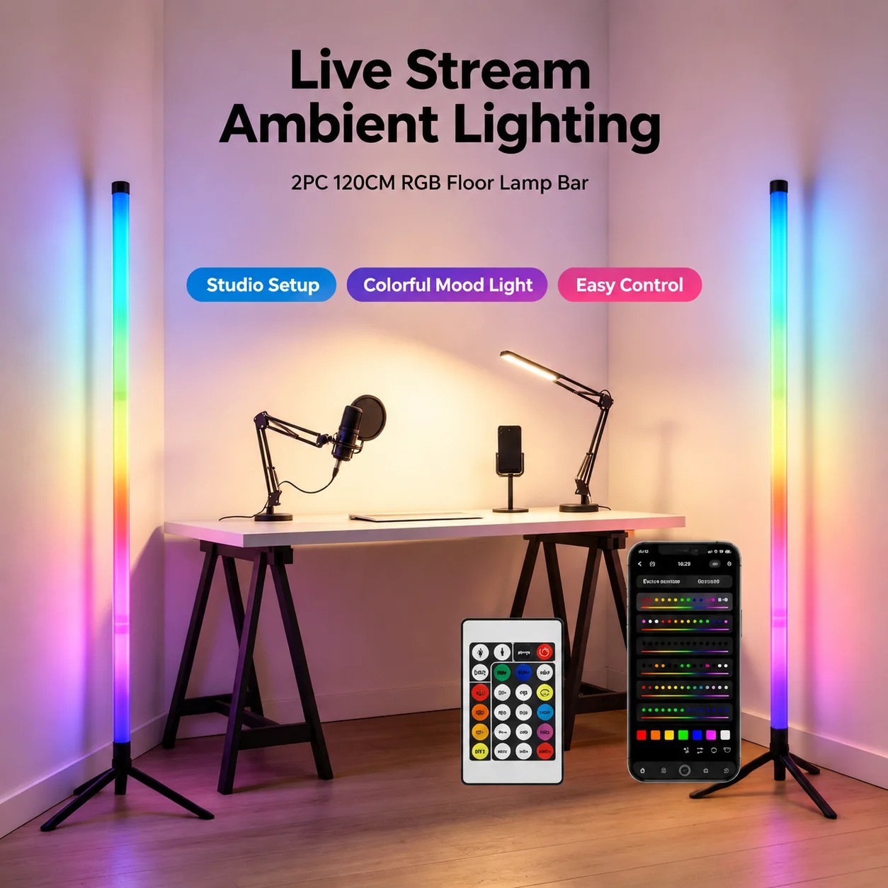 2PCS 120CM RGB Floor Lamp, Sou - Lighting Decor Home 评论和价格