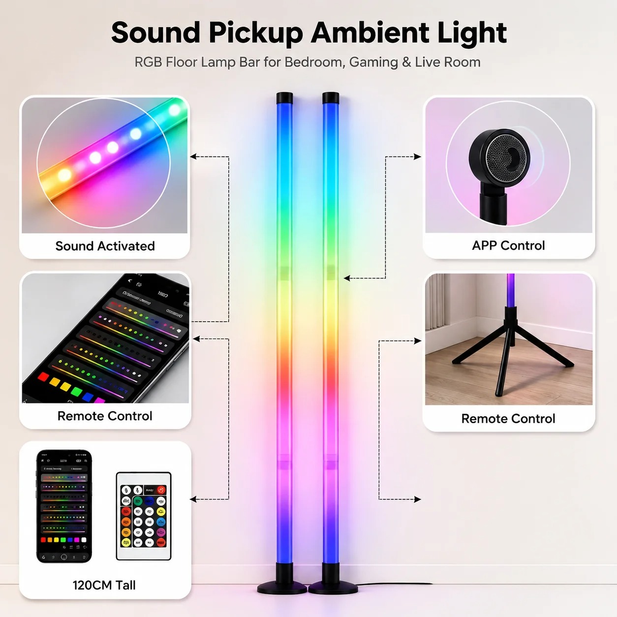 2PCS 120CM RGB Floor Lamp, Sou - Lighting Decor Home 评论和价格